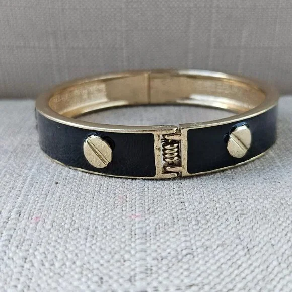 Fashion Bracelet Black/Gold Tone Wrist Band Fashion Jewelry Size 7 in - Picture 2 of 10